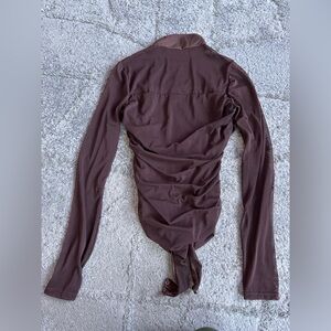 Chic Long Sleeve Brown Mesh Bodysuit